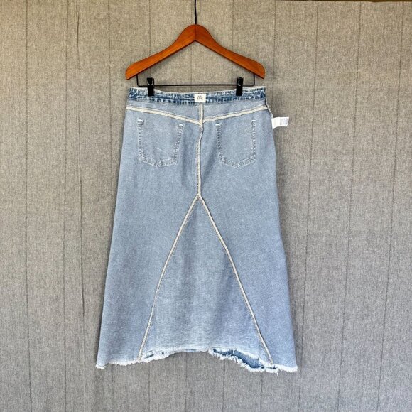 Wash Lab Denim Pieced Two Tone Sky Blue Stretch Boho Long Midi Skirt Size 32 - Picture 10 of 12